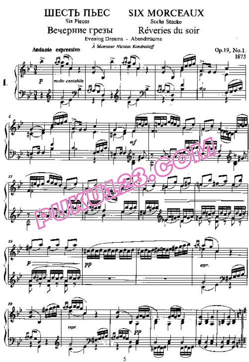 天天钢琴网-免费下载Tchaikovsky - Six Pieces Op.19