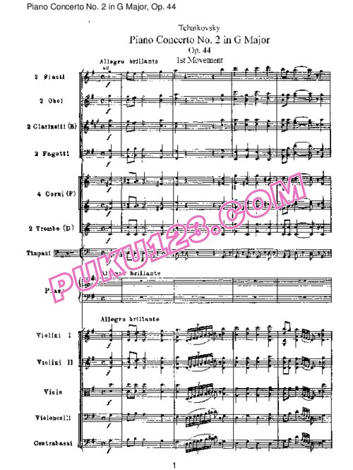 天天钢琴网-免费下载Tchaikovsky - Piano Concerto No.2 in G Major Op.44 - Full Score
