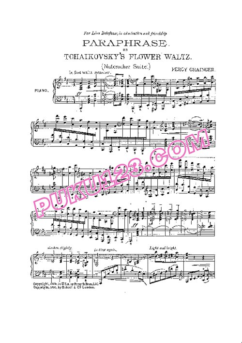 天天钢琴网-免费下载Tchaikovsky - Grainger - Paraphrase on Flower Waltz from the Nutcracker Suite 葛莱哲改编钢琴独奏版《花之圆舞曲》