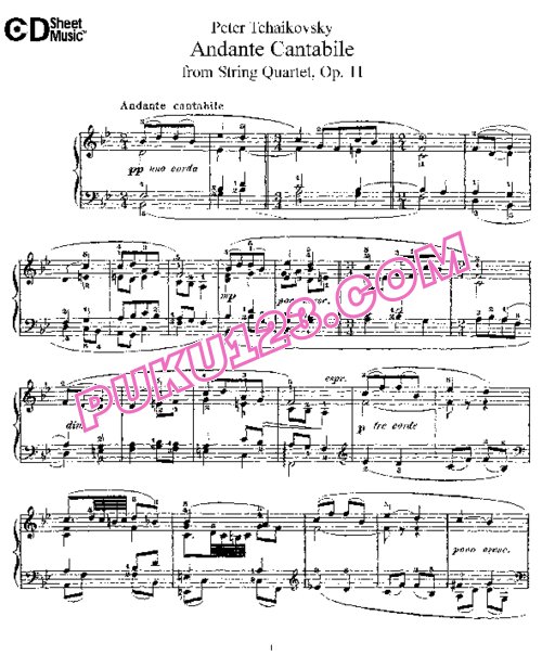 天天钢琴网-免费下载Tchaikovsky - Andante Cantabile from String Quartet No.1 Op.11 - Solo Piano