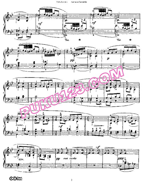 天天钢琴网-免费下载Tchaikovsky - Andante Cantabile from String Quartet No.1 Op.11 - Solo Piano