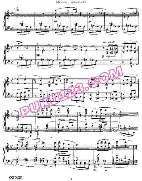 天天钢琴网-免费下载Tchaikovsky - Andante Cantabile from String Quartet No.1 Op.11 - Solo Piano
