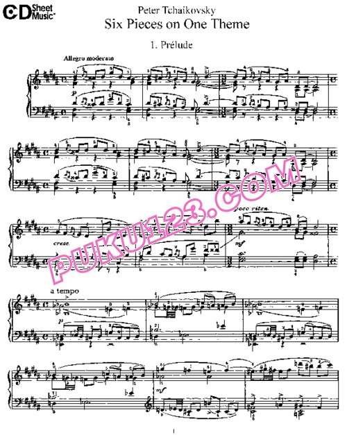 天天钢琴网-免费下载Tchaikovsky - Six Pieces on a Single Theme Op.21