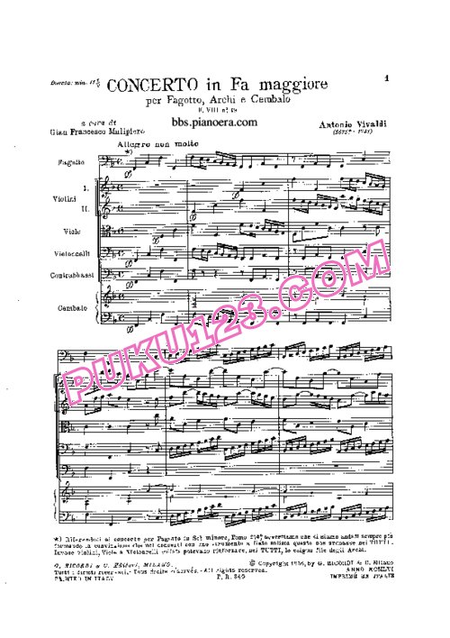 天天钢琴网-免费下载Vivaldi - Bassoon Concerto No.19 in F Major RV 488 总谱