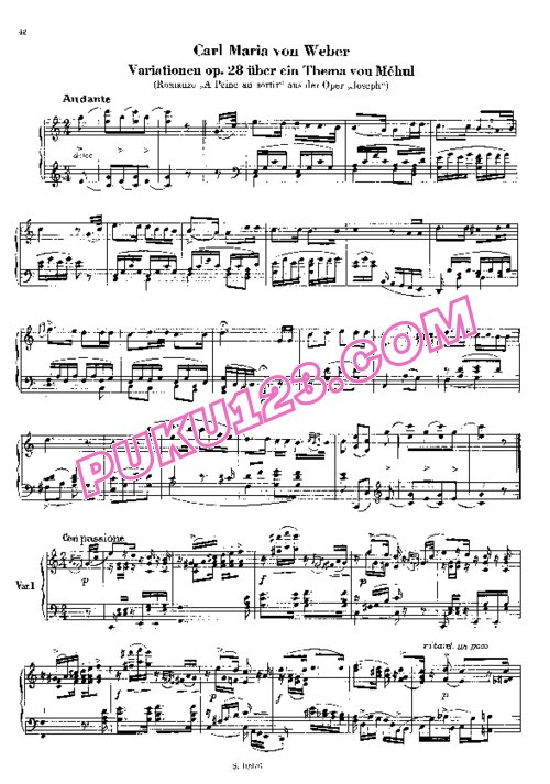天天钢琴网-免费下载Weber - Variations on a theme from Méhul s Joseph Op.28