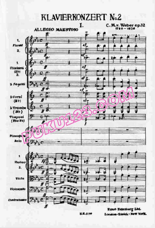 天天钢琴网-免费下载Weber - Piano Concerto No.2 in E-flat Major Op.32 - Full Score