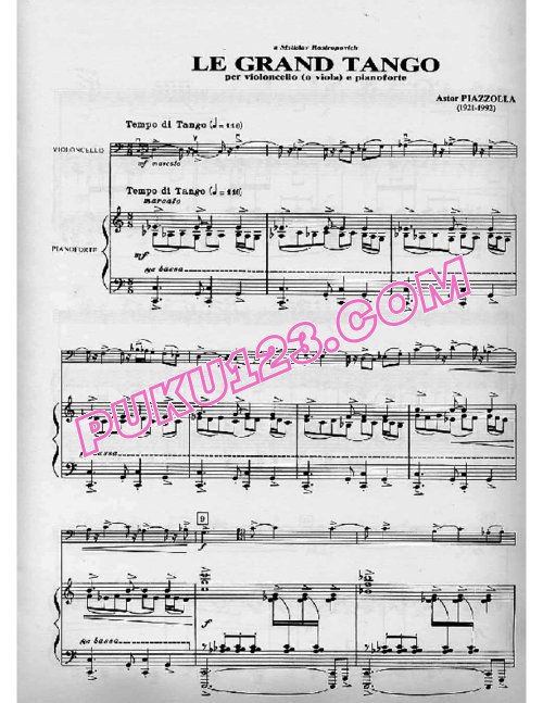 天天钢琴网-免费下载Piazzolla - Le Grand Tango for Cello & piano 大提琴与钢琴版