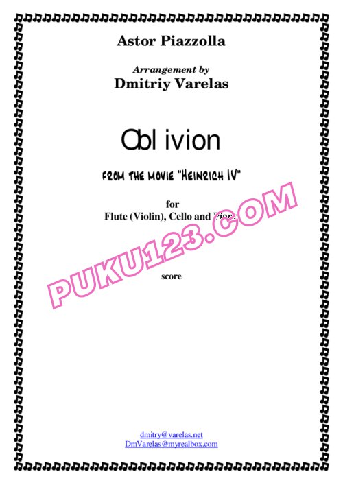 天天钢琴网-免费下载Piazzolla - Oblivion for Viiolin, Cello & piano 钢琴三重奏版