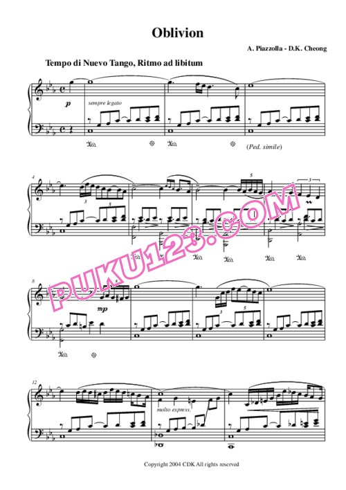 天天钢琴网-免费下载Piazzolla - Tango, Oblivion 钢琴独奏版
