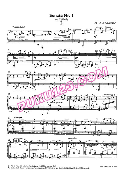 天天钢琴网-免费下载Piazzolla - Piano Sonata No.1 Op.7