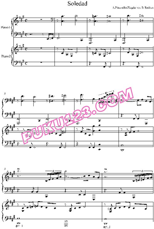 天天钢琴网-免费下载Piazzolla - Soledad - 2 Pianos