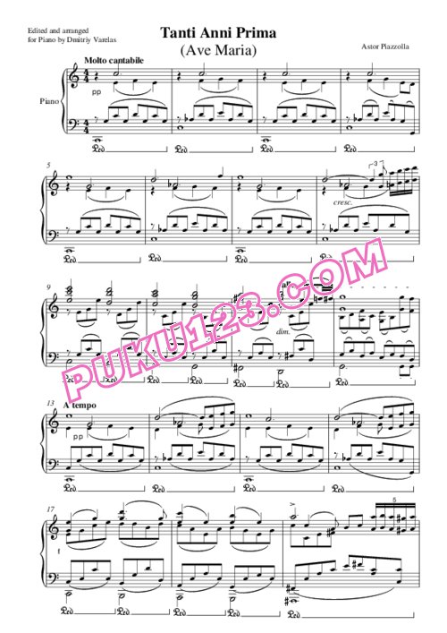 天天钢琴网-免费下载Piazzolla - Ave Maria (Tanti Anni Prima ) from Enrico IV - Solo Piano 钢琴独奏版