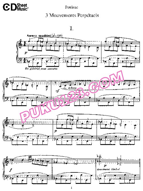 天天钢琴网-免费下载Poulenc - Trois Mouvements Perpetuels