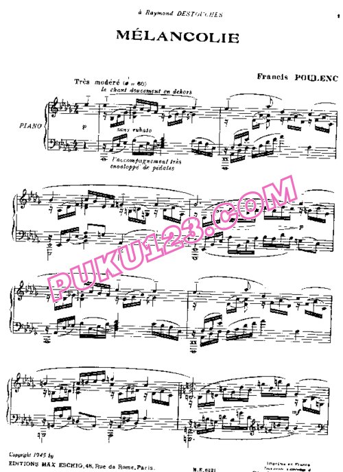 天天钢琴网-免费下载Poulenc - Melancholie