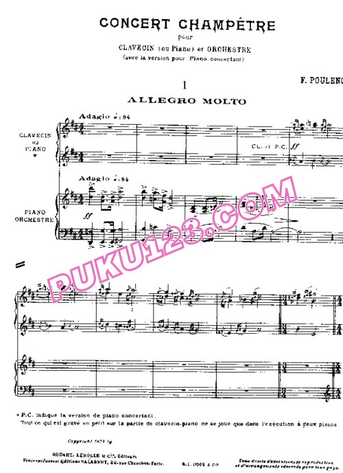 天天钢琴网-免费下载Poulenc - Concerto Champetre - 2 Pianos 双钢琴版