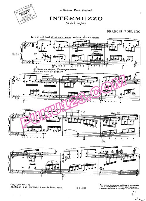 天天钢琴网-免费下载Poulenc - Intermezzo No.3 in A-flat Major