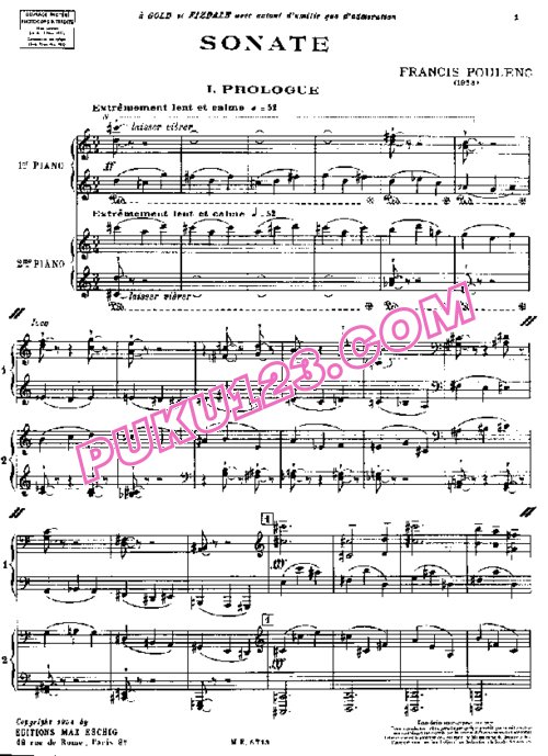 天天钢琴网-免费下载Poulenc - Sonata for 2 Pianos