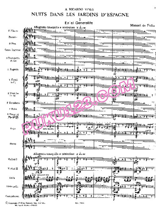 天天钢琴网-免费下载Falla - Nuits dans les Jardins d Espagne - Full Score