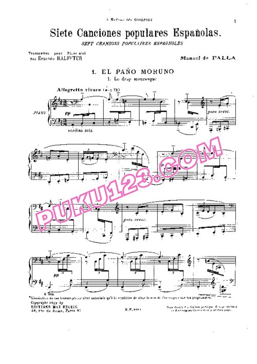 天天钢琴网-免费下载Falla - Siete Canciones populares Espanolas 钢琴独奏版