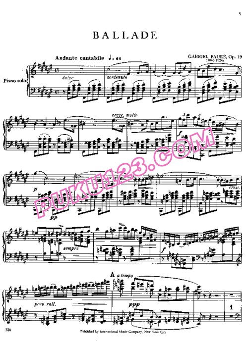 天天钢琴网-免费下载Faure - Ballade for Piano and Orchestra Op.19 - 2 Pianos