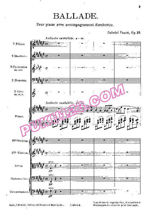 天天钢琴网-免费下载Faure - Ballade for Piano and Orchestra  Op.19 - Full Score