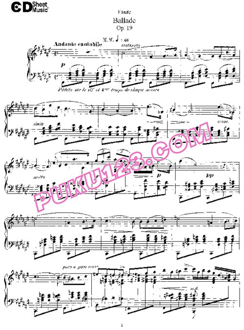 天天钢琴网-免费下载Faure - Ballade for Piano and Orchestra Op.19 钢琴独奏版
