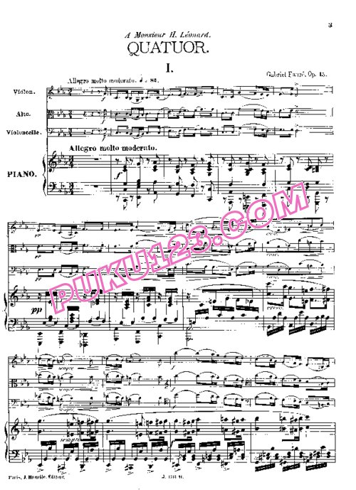 天天钢琴网-免费下载Faure - Piano Quartet No.1 in c Minor Op.15 总谱