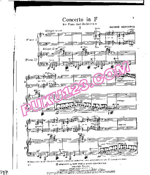 天天钢琴网-免费下载Gershwin - Piano Concerto in F Major - 2 pianos