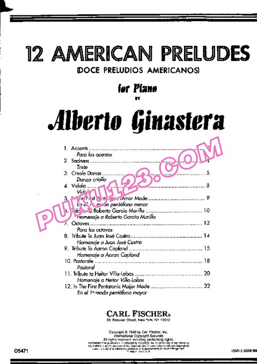 天天钢琴网-免费下载Ginastera - 12 American Preludes Op.12