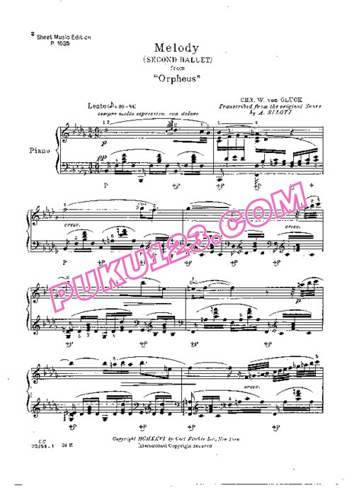 天天钢琴网-免费下载Gluck - Siloti - Melody from Orfeo 西洛蒂改编钢琴独奏版
