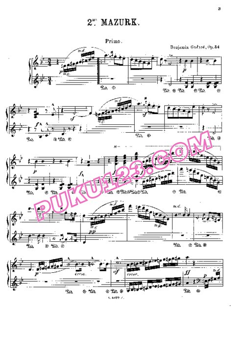 天天钢琴网-免费下载Godard - Mazurka No.2 in B-flat Major Op.54 - 4 Hands