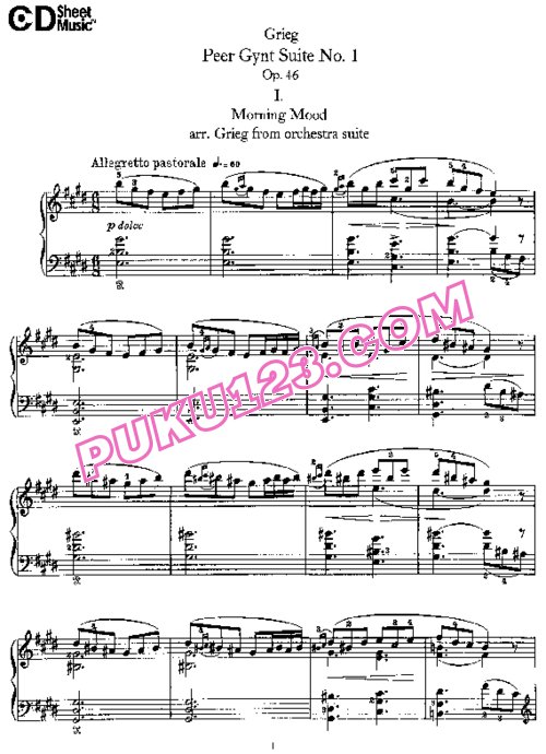天天钢琴网-免费下载Grieg - Peer Gynt Suite No.1 Op.46 - Arrangement Grieg 独奏版