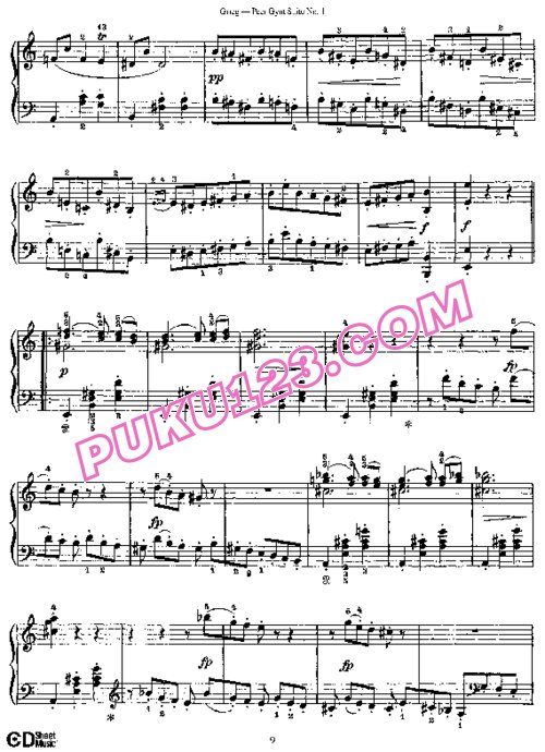 天天钢琴网-免费下载Grieg - Peer Gynt Suite No.1 Op.46 - Arrangement Grieg 独奏版