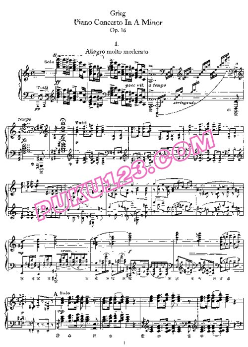 天天钢琴网-免费下载Grieg - Piano Concerto in a Minor Op.16 - Solo