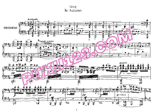 天天钢琴网-免费下载Grieg - In Autumn op.11 - 4 hands