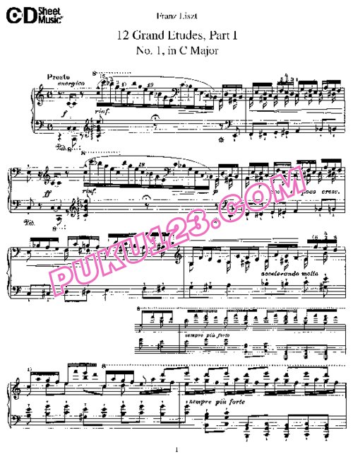 天天钢琴网-免费下载Liszt - 12 Grand Etudes no.1-6