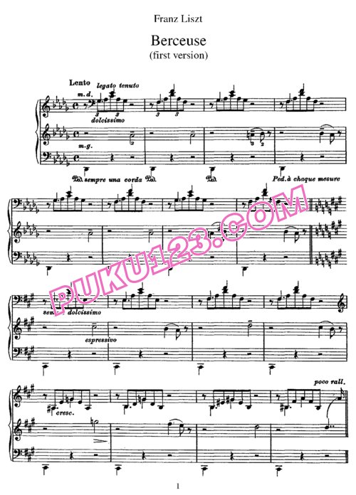 天天钢琴网-免费下载Liszt - Berceuse S.174 (Version 1, 1854) 1854年首版