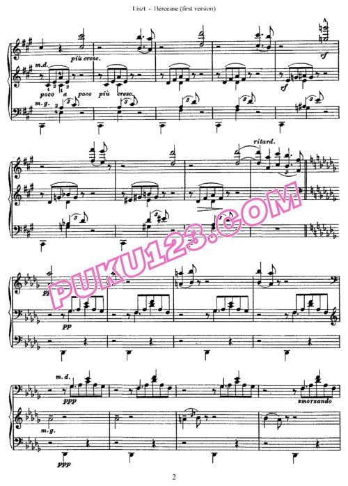 天天钢琴网-免费下载Liszt - Berceuse S.174 (Version 1, 1854) 1854年首版