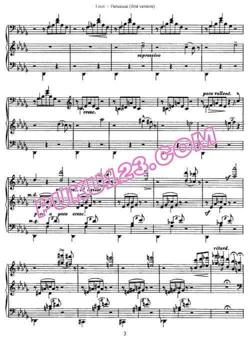 天天钢琴网-免费下载Liszt - Berceuse S.174 (Version 1, 1854) 1854年首版
