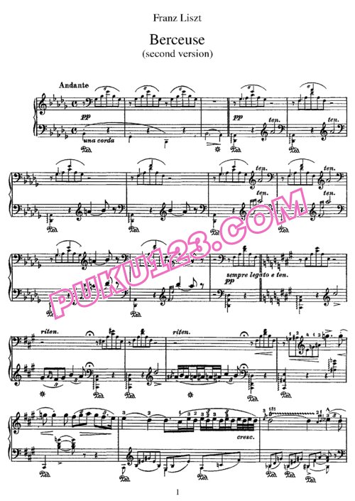 天天钢琴网-免费下载Liszt - Berceuse S.174 (Version 2, 1862) 1865年再版
