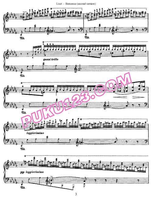 天天钢琴网-免费下载Liszt - Berceuse S.174 (Version 2, 1862) 1865年再版