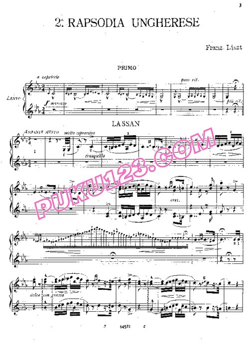 天天钢琴网-免费下载Liszt - Rapsodia Ungherese No.2 in c-sharp Minor - 4 Hands升c小调第二号四手联弹版