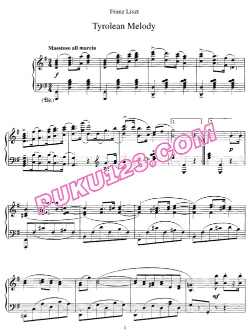 天天钢琴网-免费下载Liszt - Tyrolean Melody S.385a