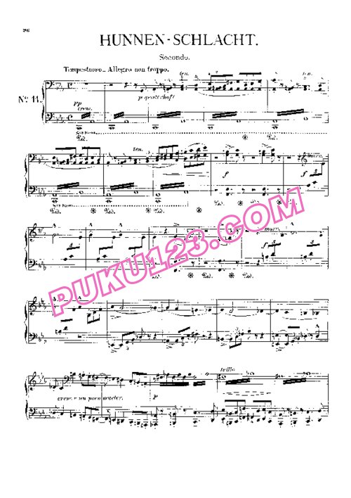 天天钢琴网-免费下载Liszt - Symphonic Poem No.11, Die Hunnenschlacht S.596b - 4 Hands 四手联弹版 S.596b