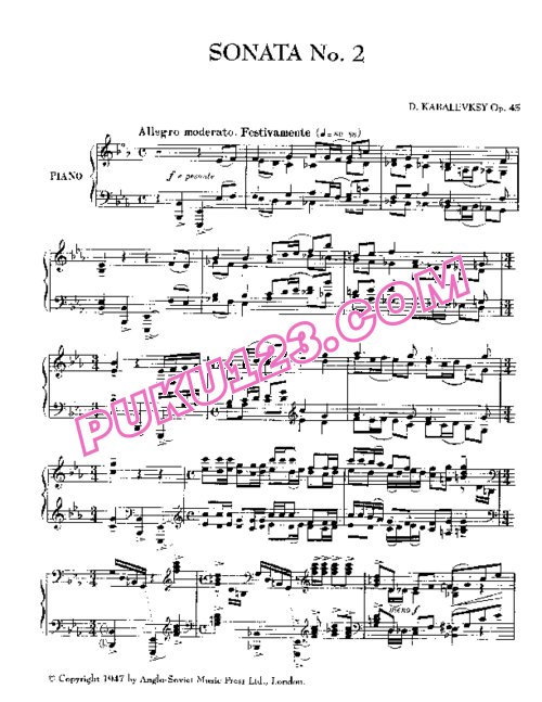 天天钢琴网-免费下载Kabalevsky - Piano Sonata No.2 in E flat Major Op.45