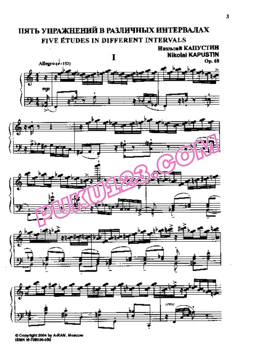 天天钢琴网-免费下载Kapustin - Five Etudes in Different Intervals Op.68