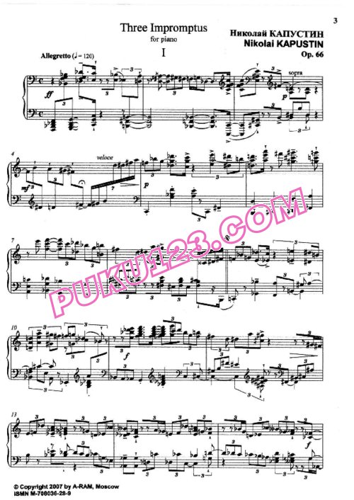 天天钢琴网-免费下载Kapustin - Three Impromptus Op.66
