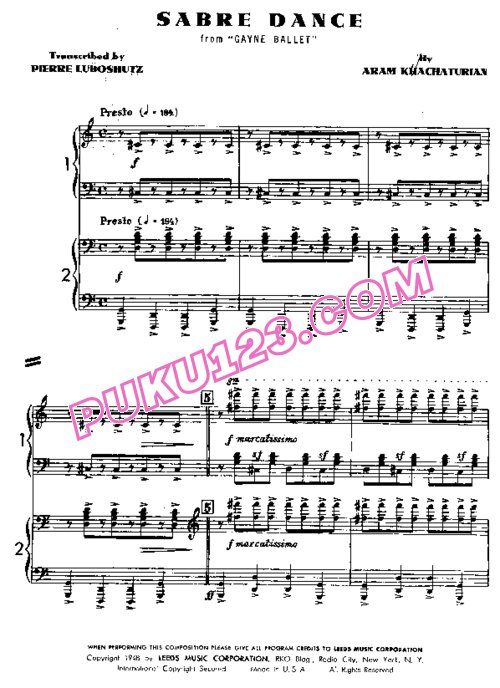 天天钢琴网-免费下载Khachaturian - Luboshutz - Sabre Dance for 2 pianos 双钢琴版