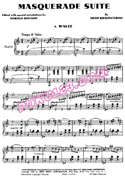 天天钢琴网-免费下载Khachaturian - Masquerade Suite - Solo Piano 钢琴独奏版