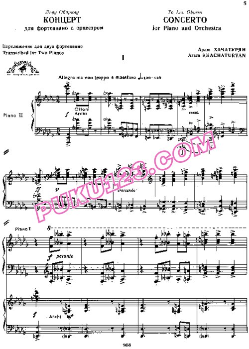 天天钢琴网-免费下载Khachaturian - Piano Concerto in D-flat Major Op.37 - 2 Pianos 双钢琴版